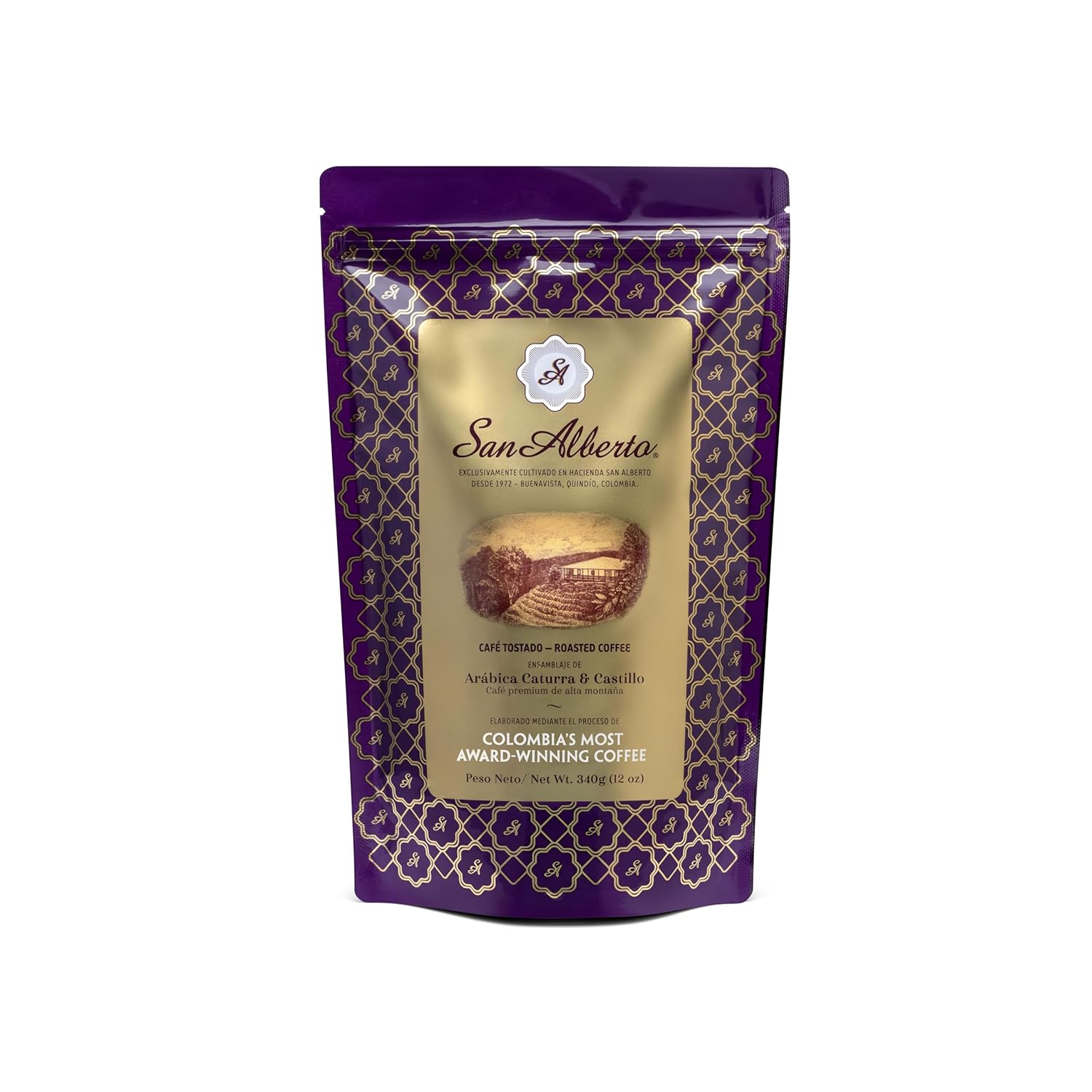 San Alberto Whole Bean Coffee Single Origin Caramel and Soft Dark Chocolate Notes Arabica Specialty Colombian Black Coffee Medium High Roast 12 Oz