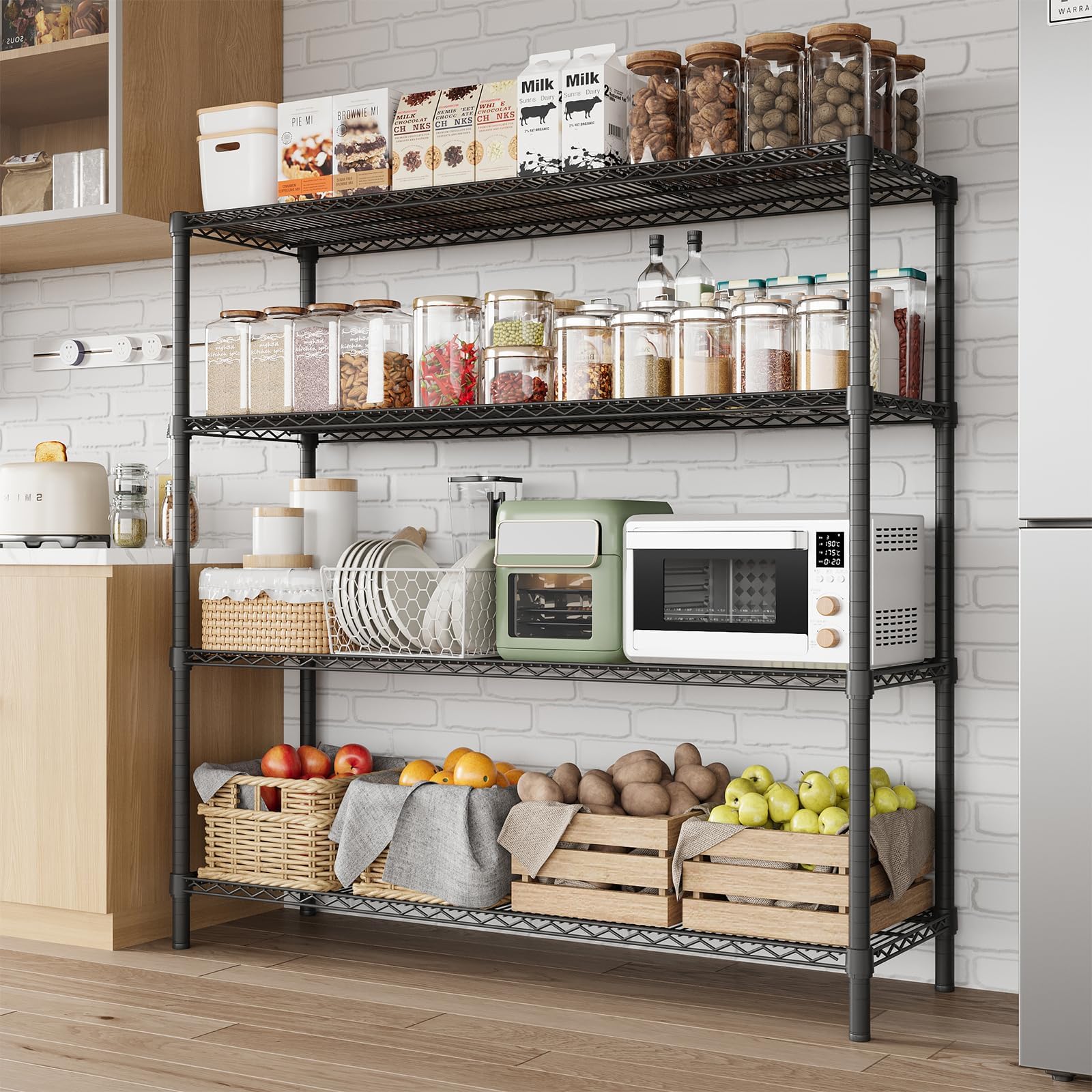 GarveeHome Scaffale in Metallo a 5 Ripiani – 47x17,7x72 cm – Portata Fino a 1500 kg – Ripiani in Filo Metallico Nero Regolabili – Per Garage, Cucina, Cantina e Magazzino