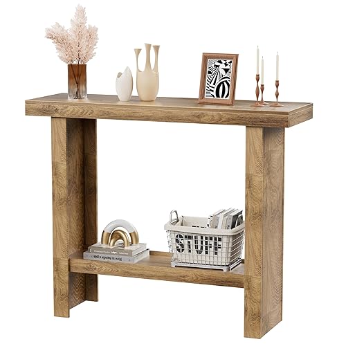 Farmhouse Wood Entryway Table Narrow Console Tables with Storage Behind