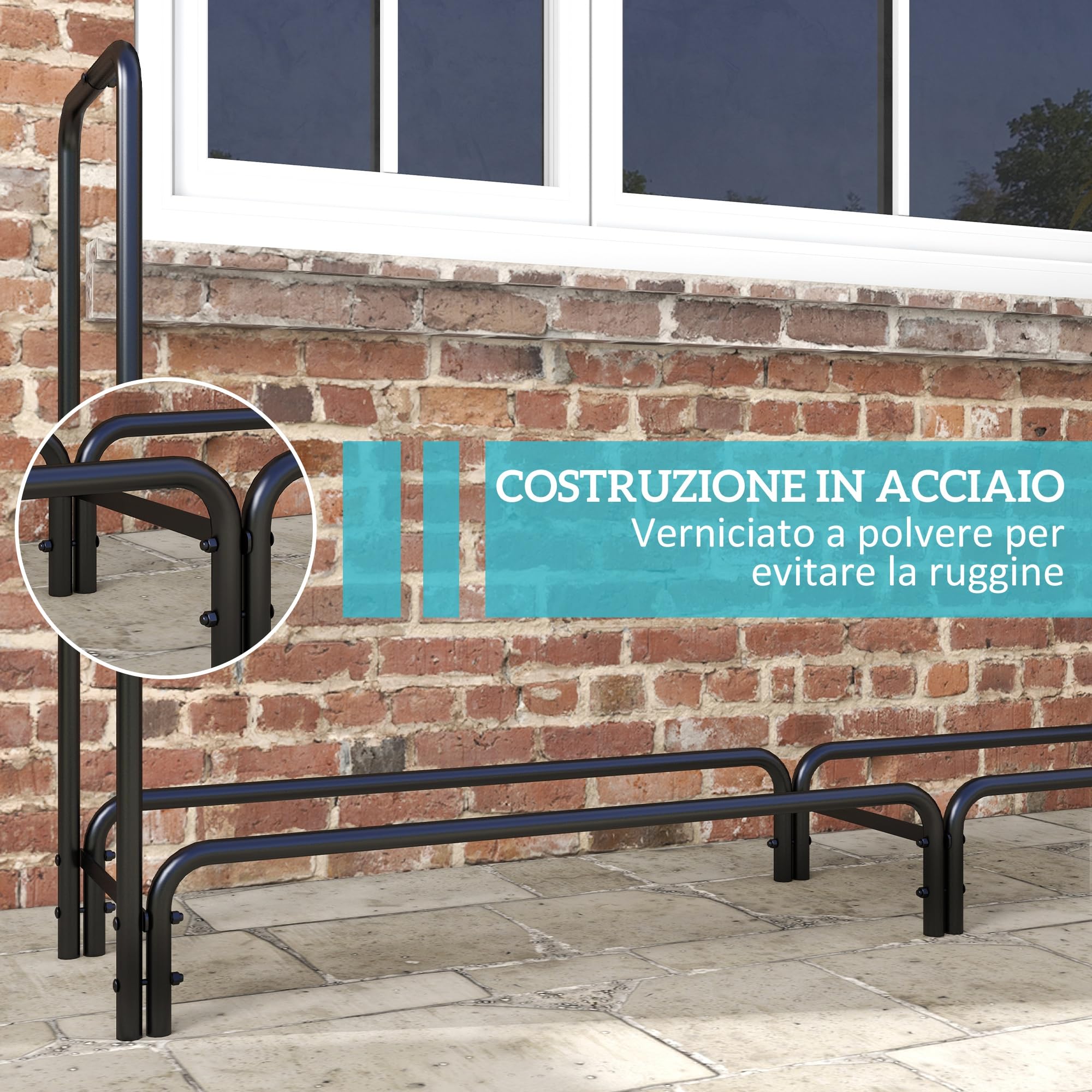 Outsunny Portalegna da Interno ed Esterno in Metallo 240x36x99 cm Nero