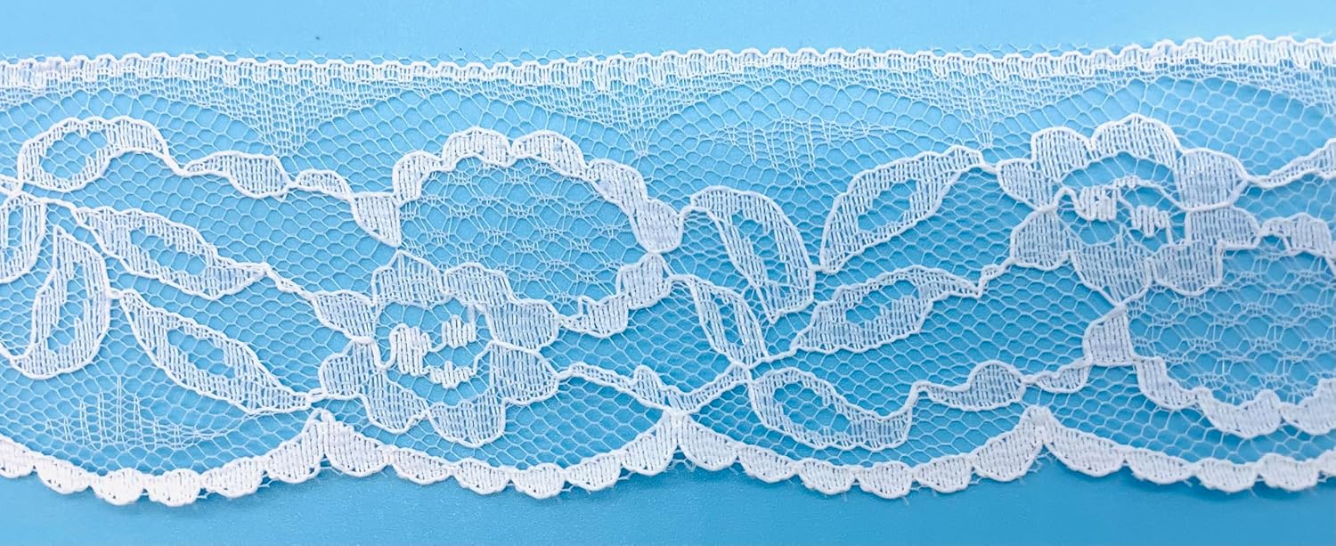 White 1-1/2" Lace Edge with Flowers & Leaves - 12 Yards