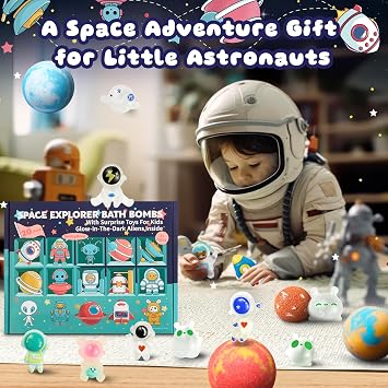 20 Pack Galaxy Bath Bombs for Kids with Space Explorer Toys, Cosmic Adventure Kids Bath Bombs with Astronauts, Rockets, Planets & Glow-in-The-Dark Aliens Inside,End-of-School Year Gifts