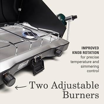 Coleman Triton 2-Burner Propane Stove, Portable Camping Cooktop with 2 Adjustable Burners & Wind Guards, 22,000 BTUs of Power for Camping, Tailgating, Grilling, BBQ, More