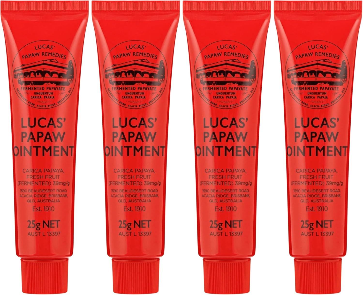 Lucas Papaw Ointment 25g Tubes — 4 Pack — Fermented Papaya Lip and Skin Balm for Dry Lips, Cracked Skin and Everyday Care, Made in Australia