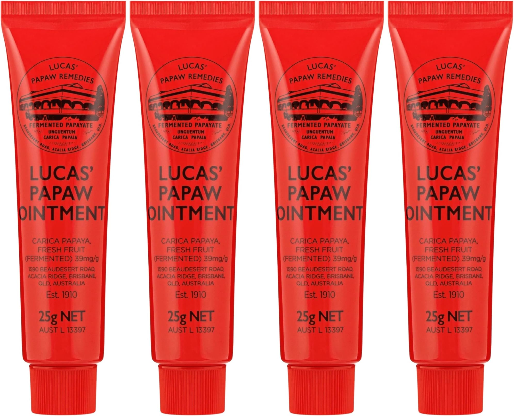 Ointment 25g Tubes — 4 Pack — Fermented Papaya Lip and Skin Balm for Dry Lips, Cracked Skin and Everyday Care, Made in Australia