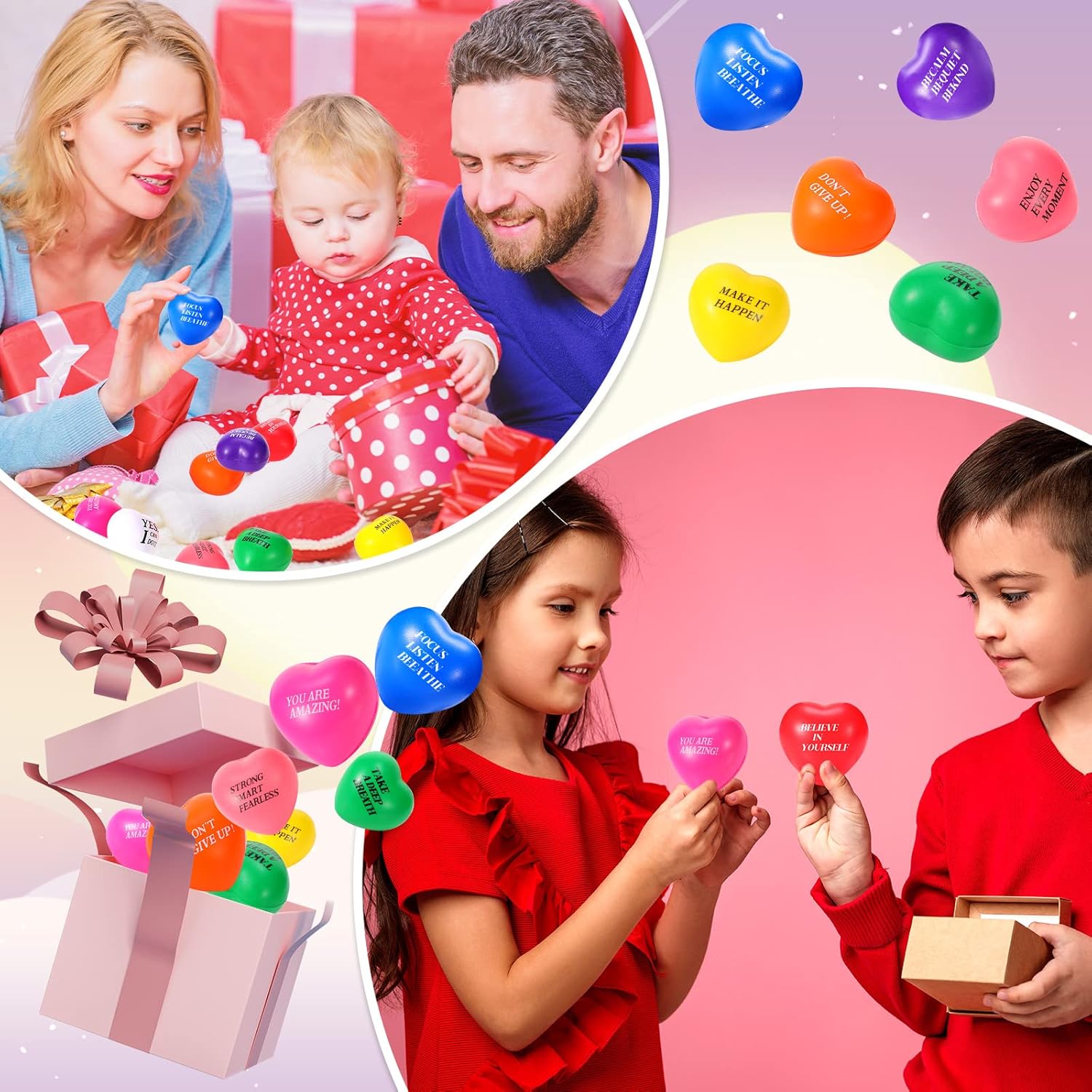 Jerify 100 Pcs Heart Stress Balls Foam Motivational Stress Balls Bulk Anxiety Relief Toys for Kids Adults Party Favors Valentine's Day School Classroom Exchange Gifts