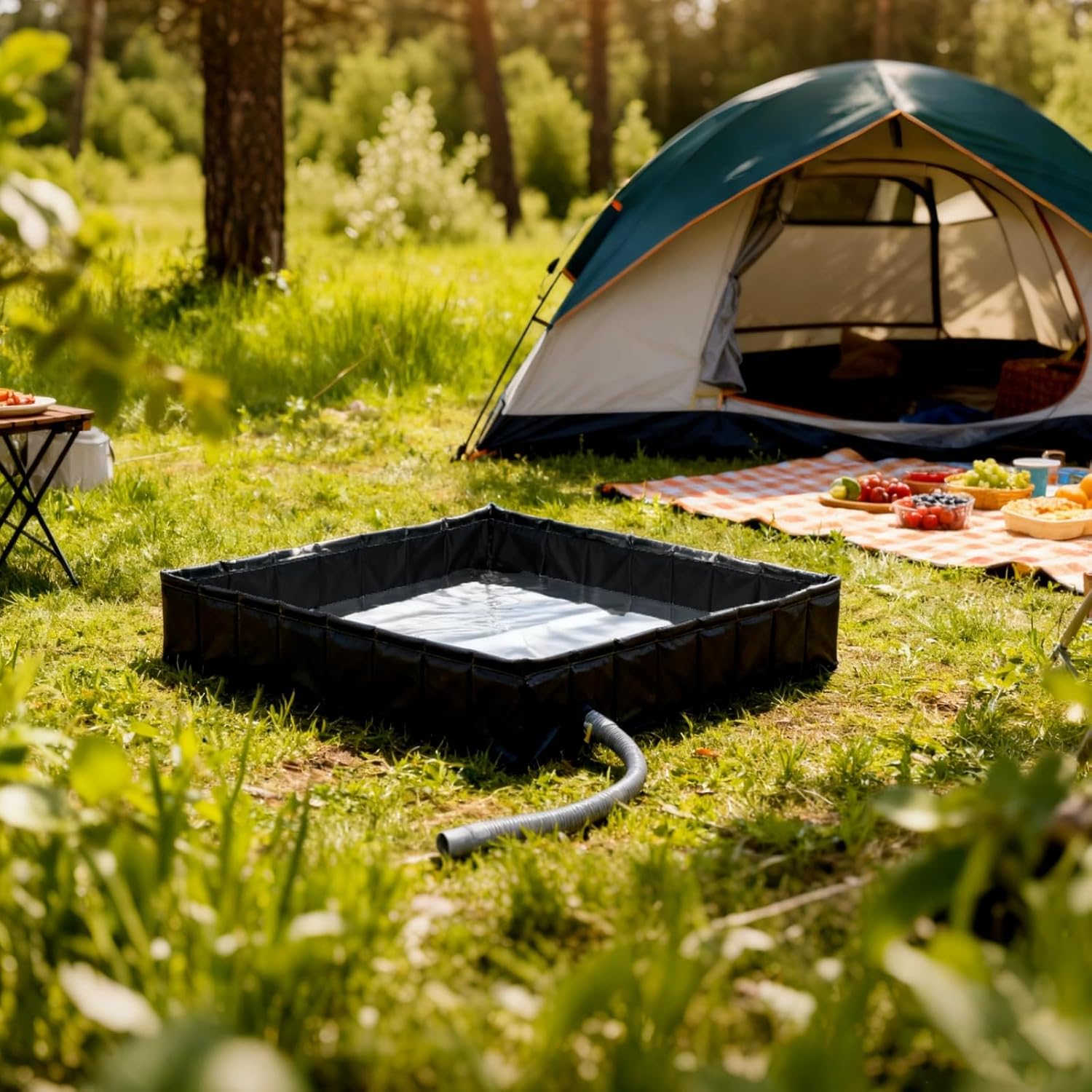 31.5 X 31.5 X 4.7 in Square Water Pool, Foldable Shower Base for Camping, Portable Shower Pan, Outdoor Water Collector, Detachable Drain Pipe System