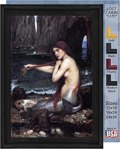 Lost Cabin A Mermaid 1900 de John William Waterhouse  Marco biselado negro de lienzo  Reproducción de pintura de obras de arte finas  Póster
