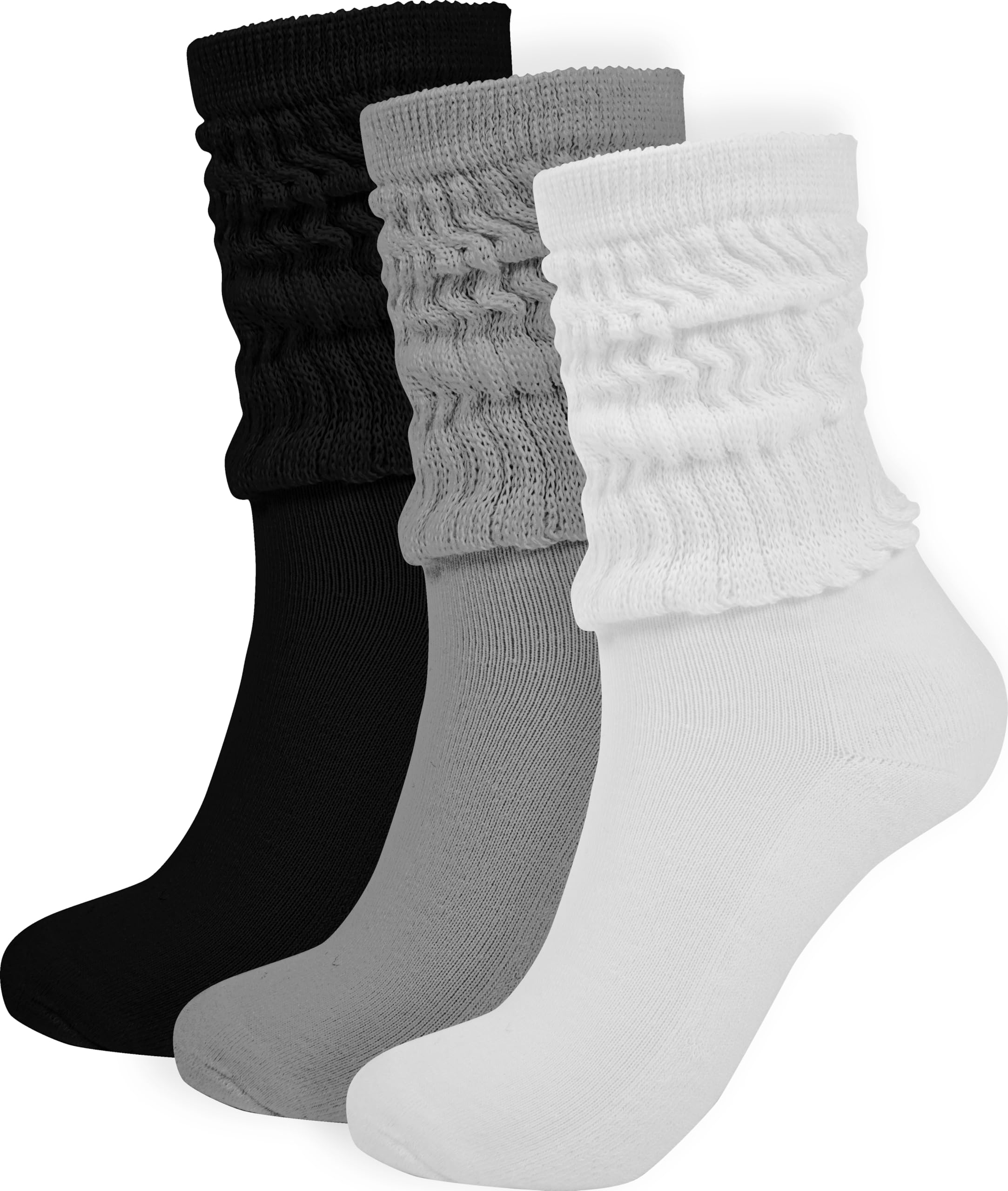 BomKinta Crew Slouch Socks Women - Retro Scrunch Short Sock - Soft Solid Ankle Socks Size 5-11: Black White Grey -3 Paris