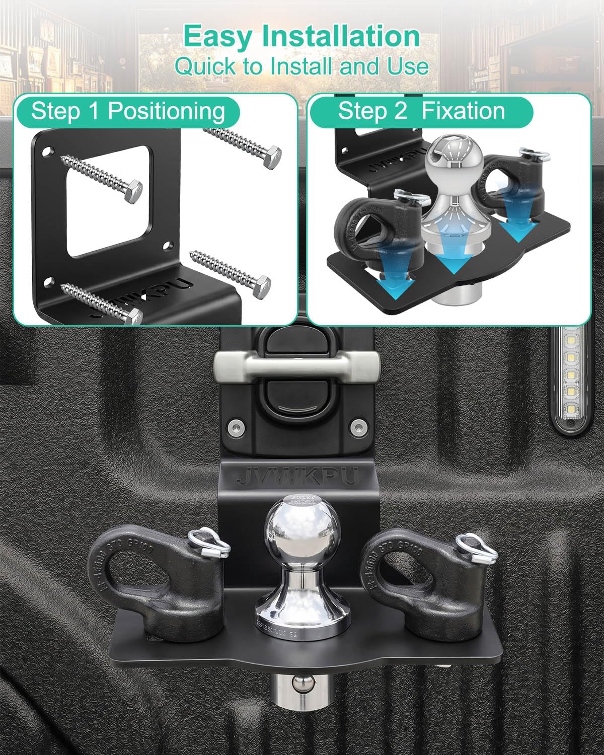 Gooseneck Hitch Storage Mount Compatible with Ford F150 F250 F350 Super Duty Raptor 2015-2025 BoxLink, Truck Bedside Hitch Ball Holder with Anti-Rattle Rubber Pad for Puck Hitch Ball Storage