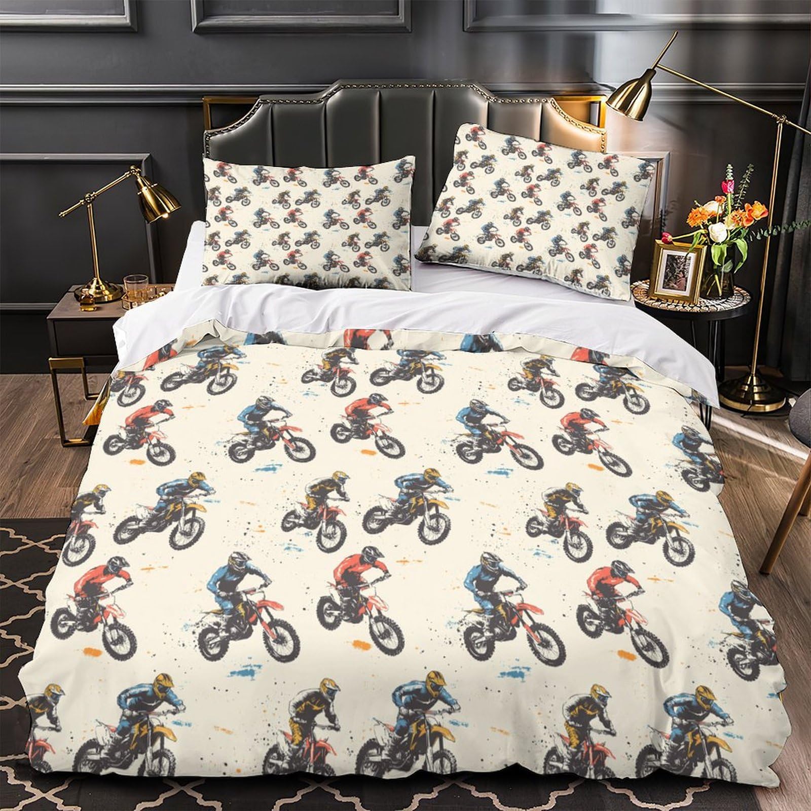 Housse de couette motocross ultra douce et résistante 3 pièces
