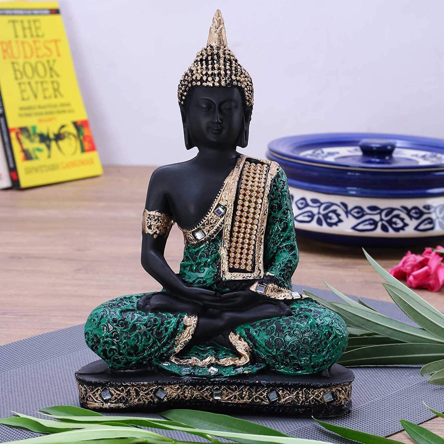 Top Trends® Religious Idol of Lord Gautam Buddha Statue for Home Decor | Lord Buddha Idols for Gift | Showpiece for Living Room in Home Decorative Showpiece - 22 cm (Green)