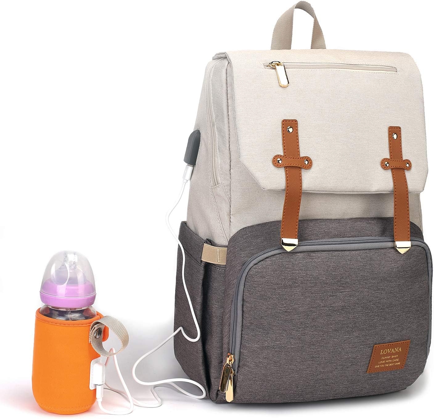 （BeigeGery）Diaper Bag with Built-in USB Charging Port