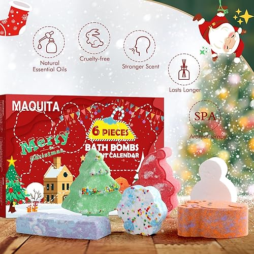 Miniatura 5 de MAQUITA Caja ciega de bombas de baño de Navidad, bombas de baño hechas a mano con aceites esenciales naturales, con sorpresa en el interior, cajas