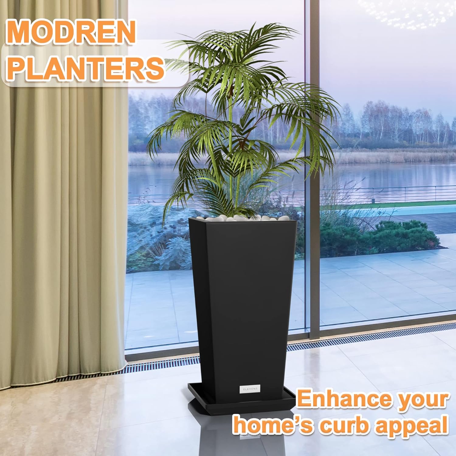 Elevens Outdoor Planter Larger Flower Pots Indoor Taper Garden V-Shape Tall Planters 27 inches Garden Pots Planter - Black（2 Packs） (A-GE01001-01)