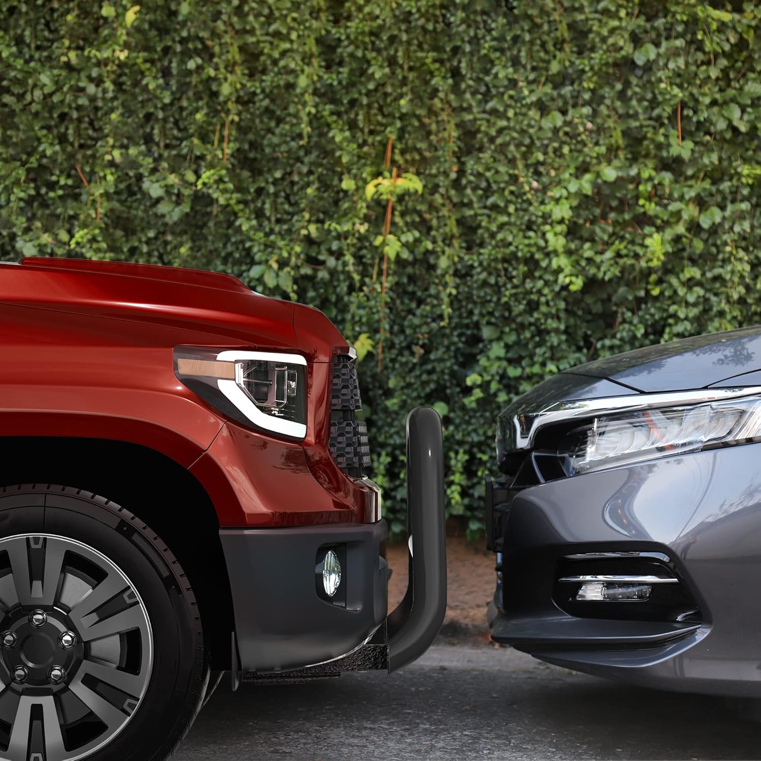 YITAMOTOR Bull Bar Compatible with 2016-2023 Toyota Tacoma (Excludes TRD Models) w/LED Light, 3" Tubing Brush Guard Pickup Truck Front Bumper Push Bar w/Grille Skid Plate & Light Mount