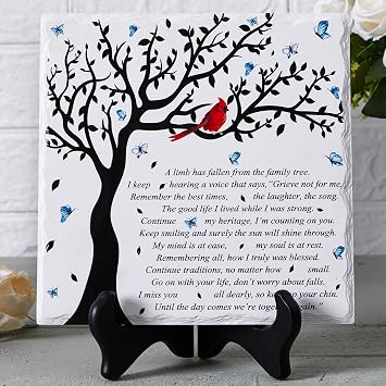 WOODEXPE Sympathy Plaque Sympathy Gift Memorial Gifts with Wooden Stand A Limb Has Fallen from The Family Tree Funeral Condolences Bereavement Grief Gifts Decor Sign Plaque for Loss of Loved One
