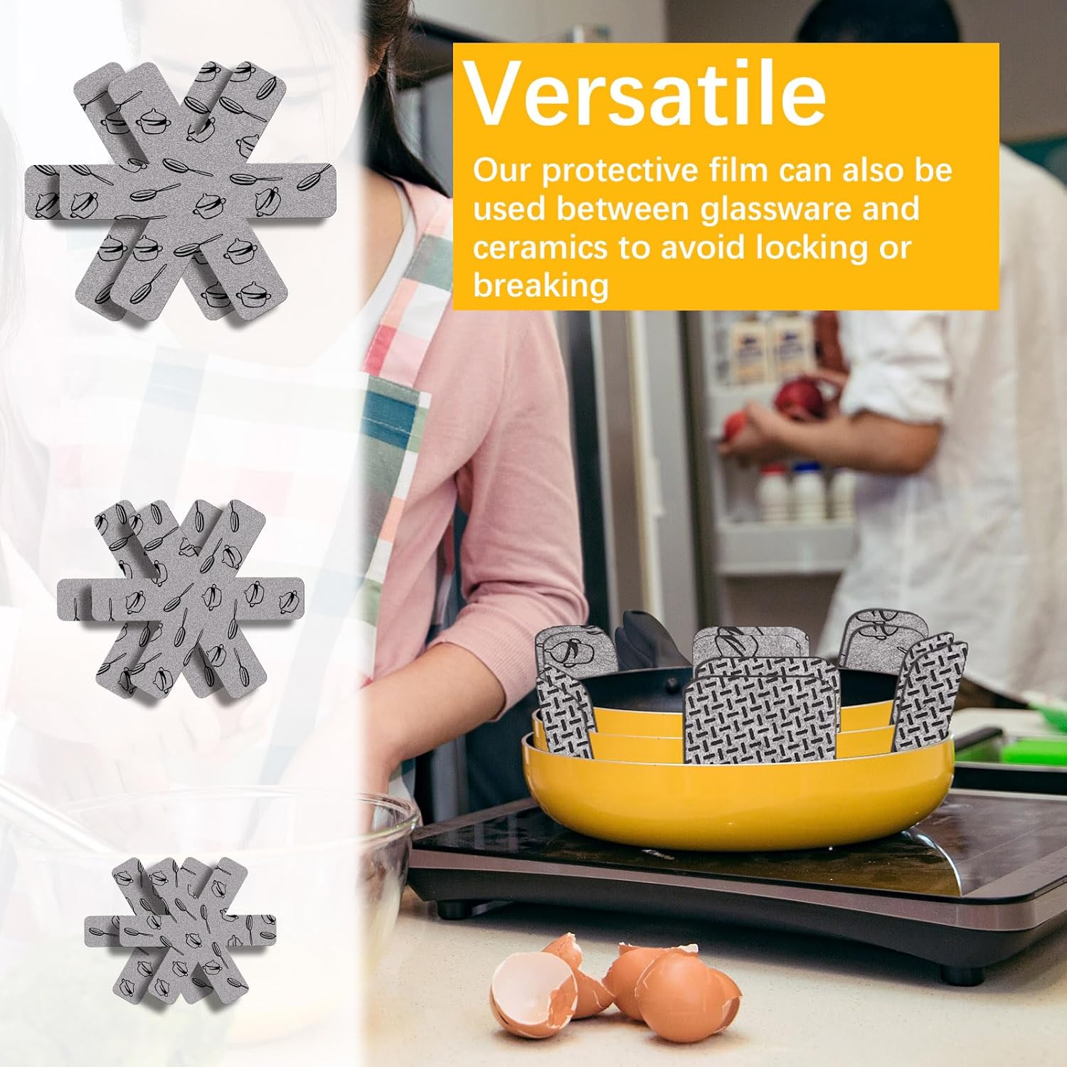 18 PCS pan Protectors for Stacking,Set of 3 Different Size 11/14/15 inches，pan separators Protectors ，Pot Pads Anti-Slip to Avoid Scratching or Marring When Stacking