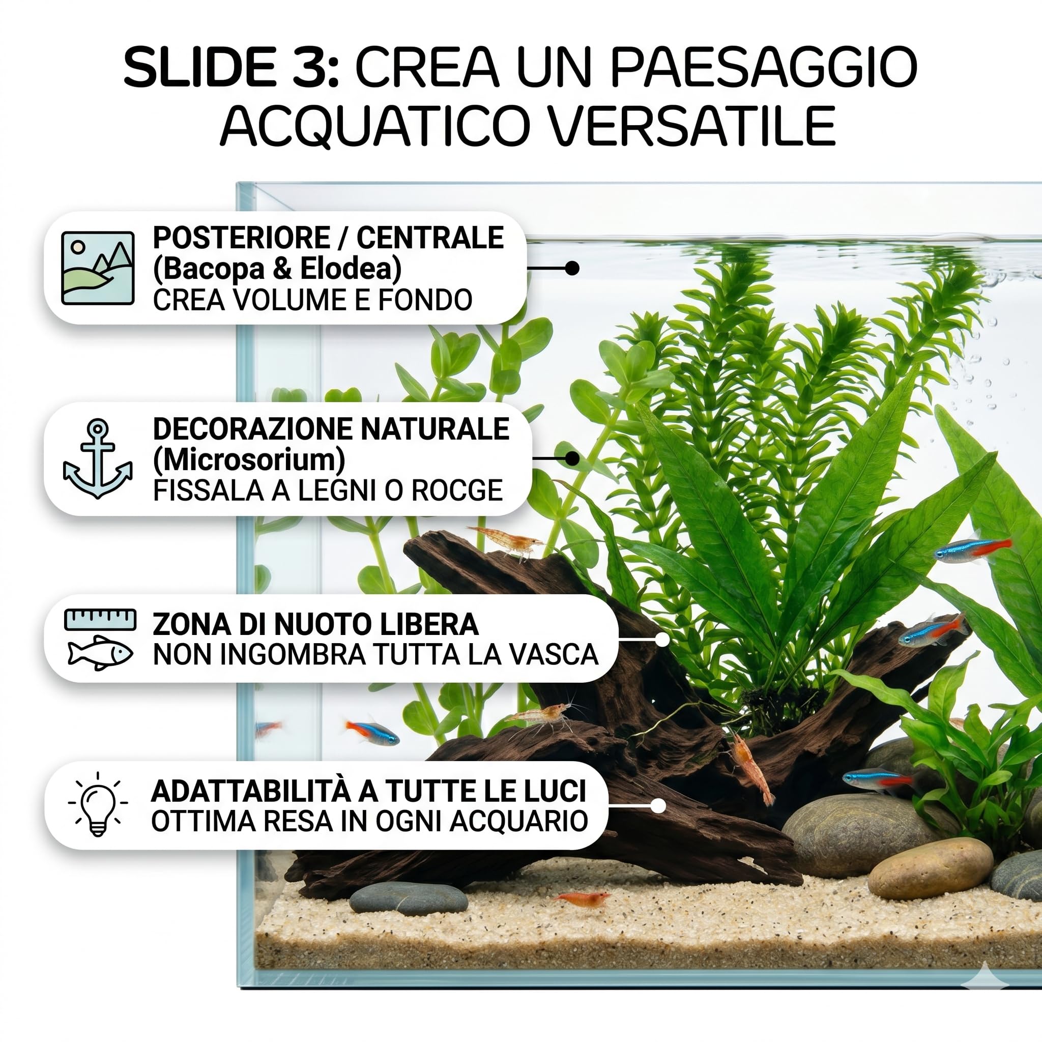 Set 3 Piante Vere Acquario: Bacopa, Elodea Densa, Microsorium Pteropus - Kit Piante Vive per Pesci d'Acqua Dolce, Facili da Coltivare e Ideali per Principianti in Ogni Acquario