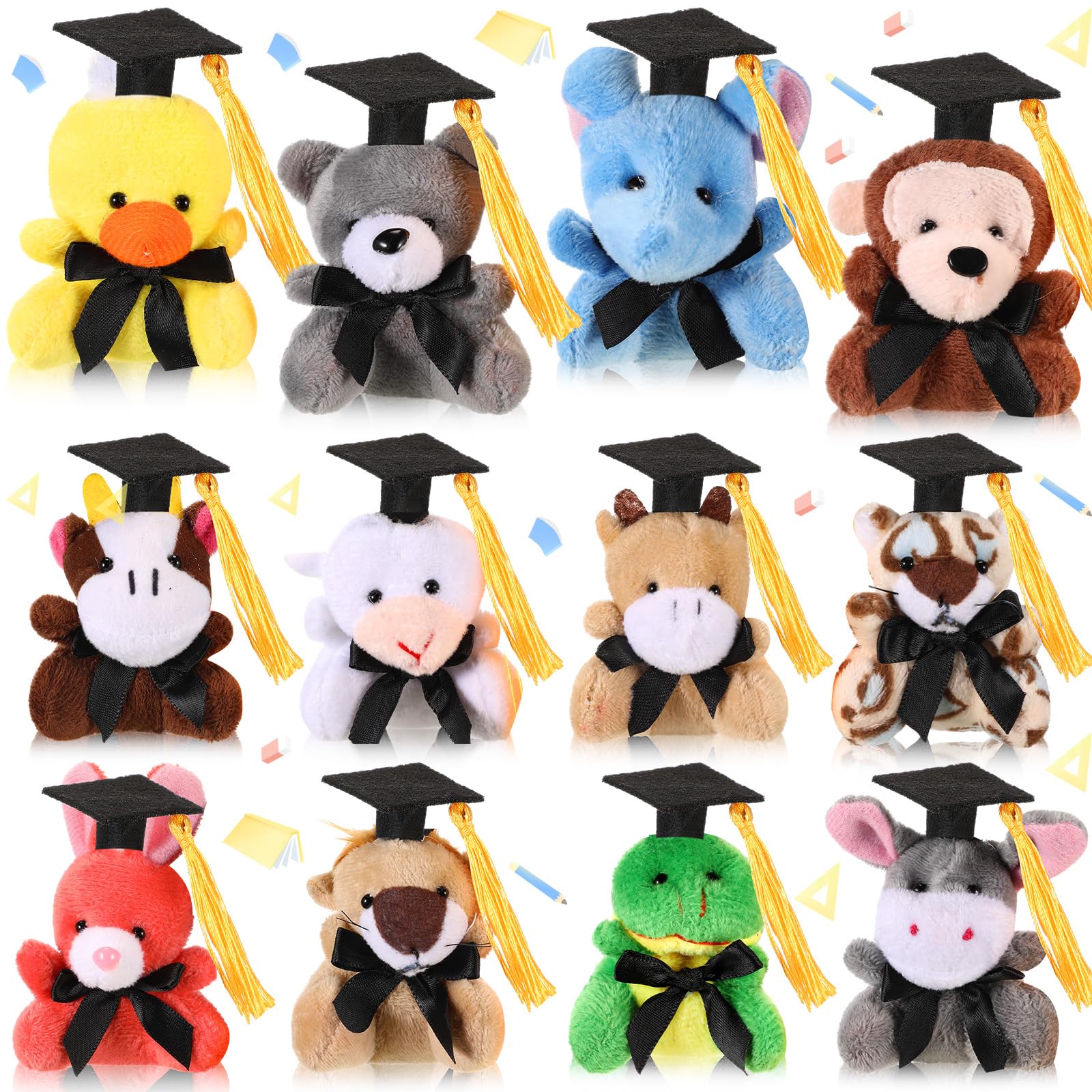 Blueweenly 12 Pcs 2026 Grad Stuffed Animal Bulk Mini Graduation Plush Animal Toy with Cap Class of 2026 Stuffed Bear Keychain for Party Decoration