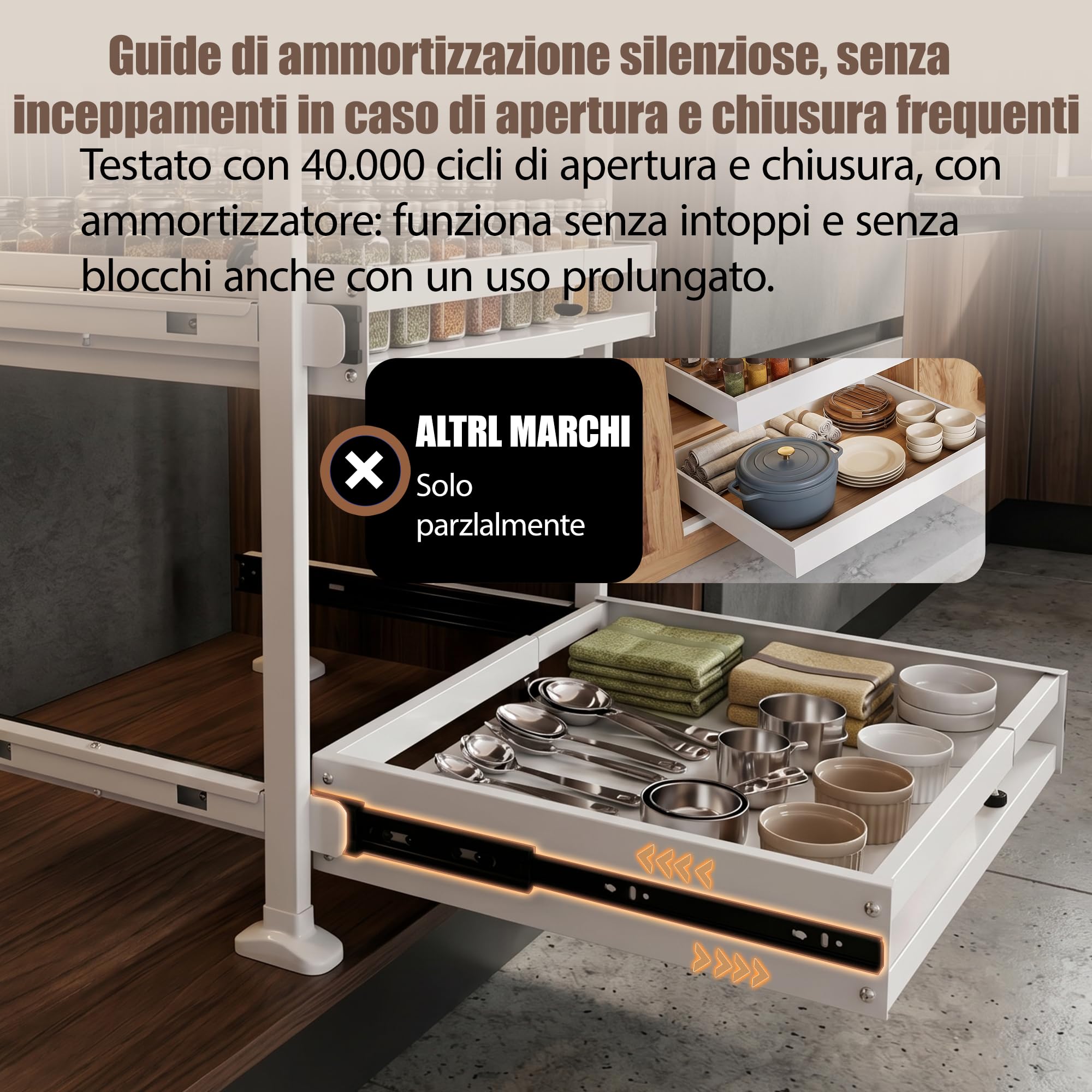 AQRA Cassetti Estraibili Metallici Regolabili, Organizer Cucina Senza | Confezione da 2 pezzi, Regolabile 52,5-93cm (H) /33-52cm (L), Senza Foratura, Adatto per Cucina e Bagno