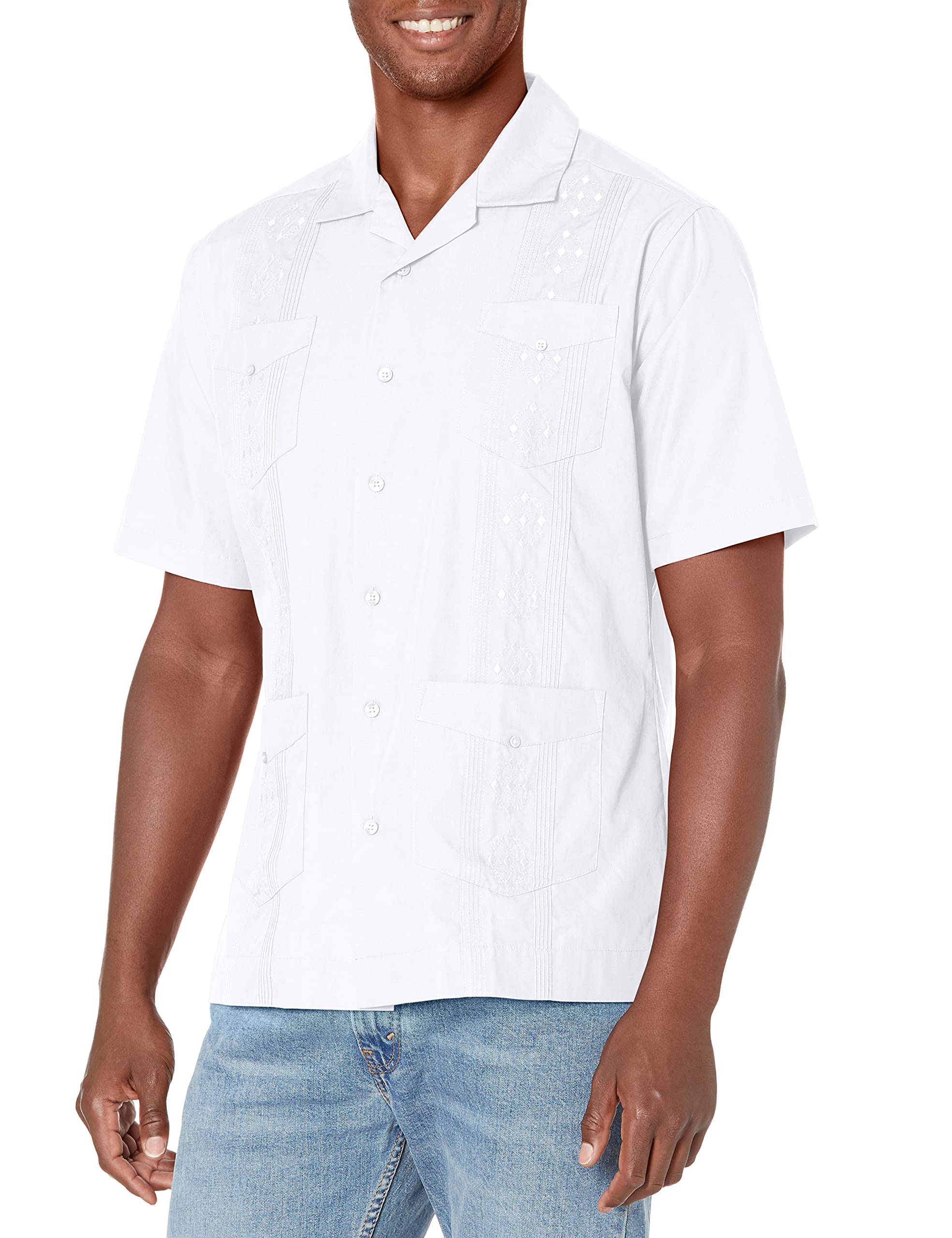 Cubavera Men's Authentic Cuban Style Four-Pocket Embroidered Short-Sleeve Guayabera Shirt