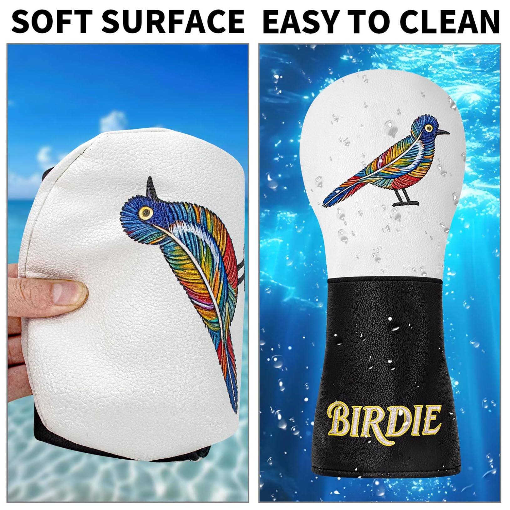 Bunte Vogelmuster Golfschlägerhauben, Bestickt Leder Wasserdicht Golf Headcover Für Holzschläger