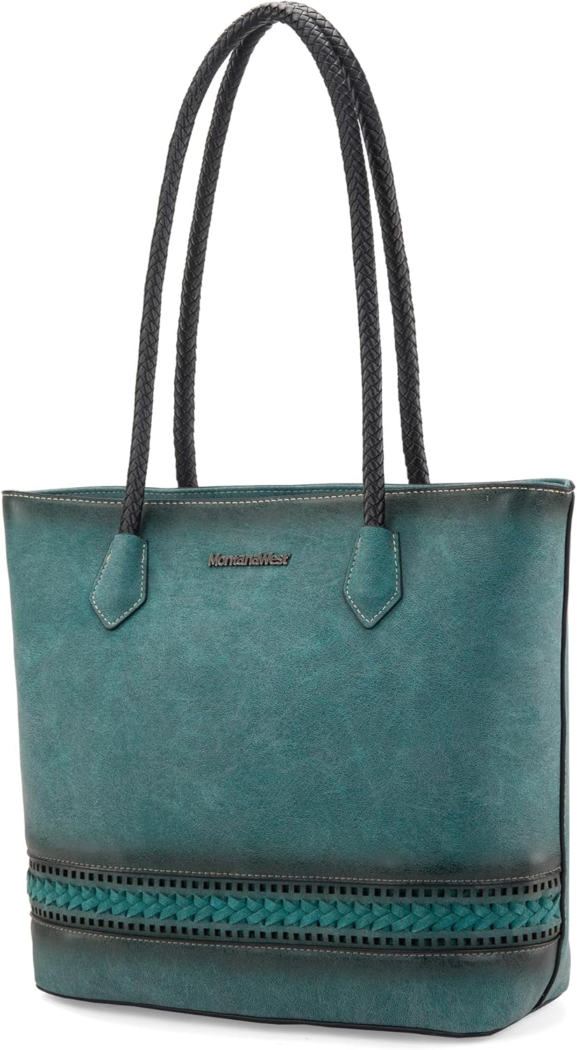 Montana West Woven Tote Bags for Women Purses and Handbags with Back Zipper Pocket