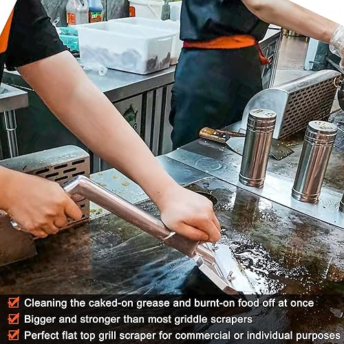 Miniatura 6 de Rascador de parrilla con 7 cuchillas y raspador de parrilla de borde inclinado pequeño, accesorios de parrilla de aluminio fundido resistente,