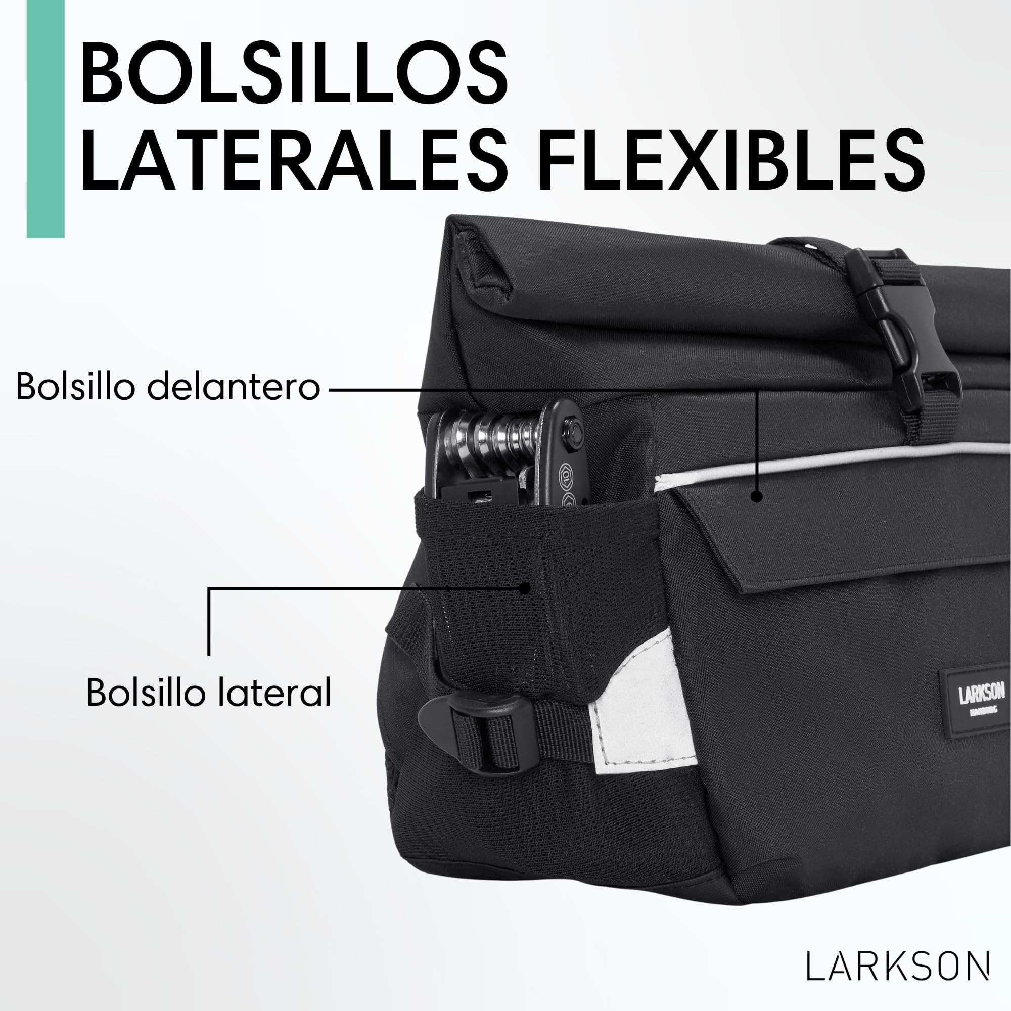 LARKSON Bolsa Manillar Bicicleta Negro - Lasse - Bolsa 2 en 1 para Bici y Bandolera - con Reflejo - Repelente al Agua