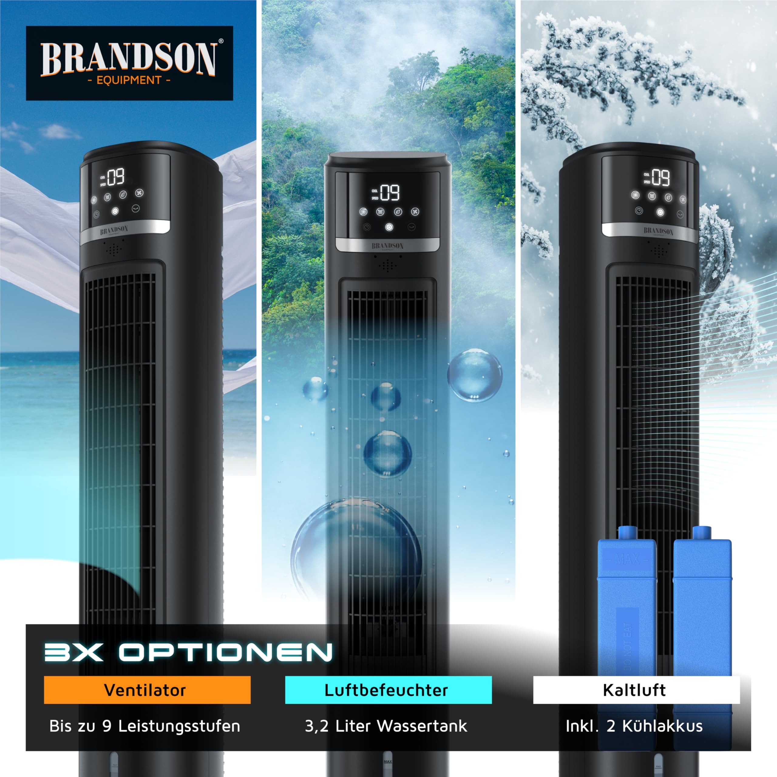 Brandson – mobiler Luftkühler mit Wasserkühlung im ECO Design - DC Motor sehr leise - 60% Energie... Ansicht 4