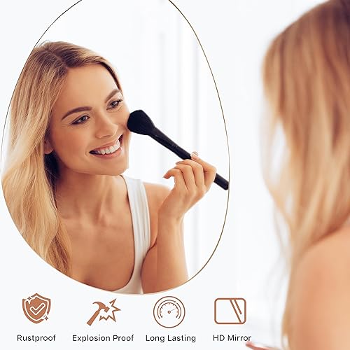 Miniatura 7 de Espejo de pared decorativo grande irregular, espejo de pared asimétrico para sala de estar, espejo ondulado enmarcado dorado para colgar en la pared