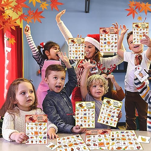 Miniatura 6 de 46 tarjetas de juego de bingo de Acción de Gracias para 30 jugadores, juegos de fiesta del día de Acción de Gracias, bingo de otoño para niños,