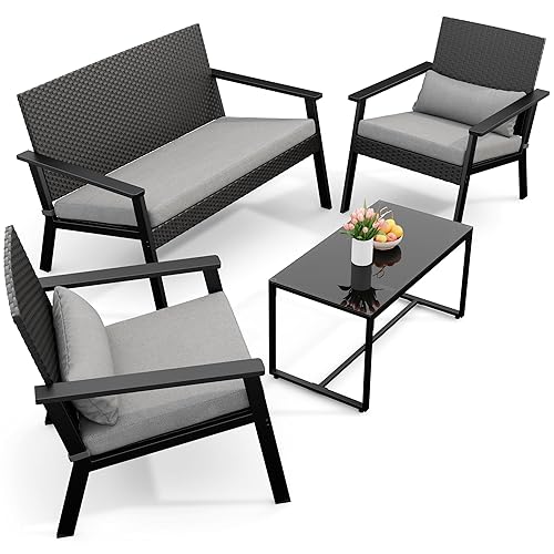 Ahomly 4-Piece Outdoor Wicker Patio Furniture Set with Deep Seating
