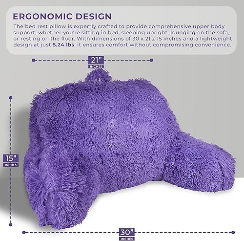 Miniatura 4 de Klear Vu Almohada de lectura lanuda para adultos y niños, soporte lumbar y brazo en cama, silla, sofá y suelo, 30 x 21 pulgadas, tamaño único,