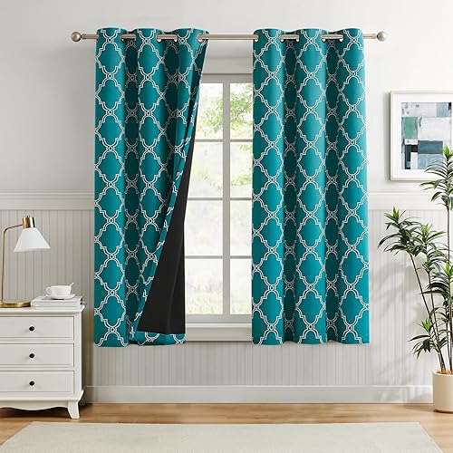 Miniatura 31 de Melodieux Cortinas Opacas Completas con Estampado Marroquí de 84 Pulgadas de Largo para Dormitorio y Sala de Estar, Aislamiento Térmico Reductor de