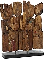 Deco79 Bohemian Teak Wood Abstract Sculpture with Carved Faces - Handmade Brown Home Decor Statue 13x4x16 Inches