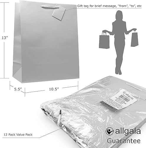 Miniatura 10 de allgala Paquete de 12 bolsas de regalo de papel de color sólido de alta calidad (13 pulgadas LG-Verde-GP50072)