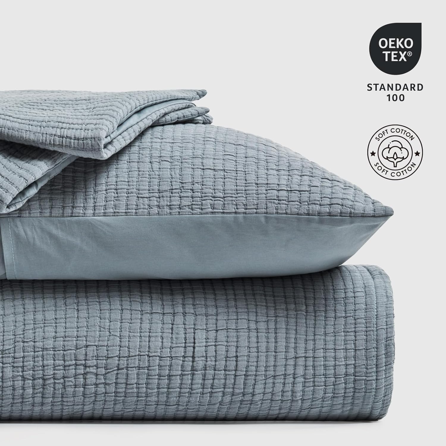 EVERGRACEHOME Cotton Gauze King Bedspread, Ultra Soft Prewashed Pick Stitch Matelassé Coverlet, Lightweight Textured Oversized King Quilt Bedding Set for All Season, with 2 Shams, Dusty Blue