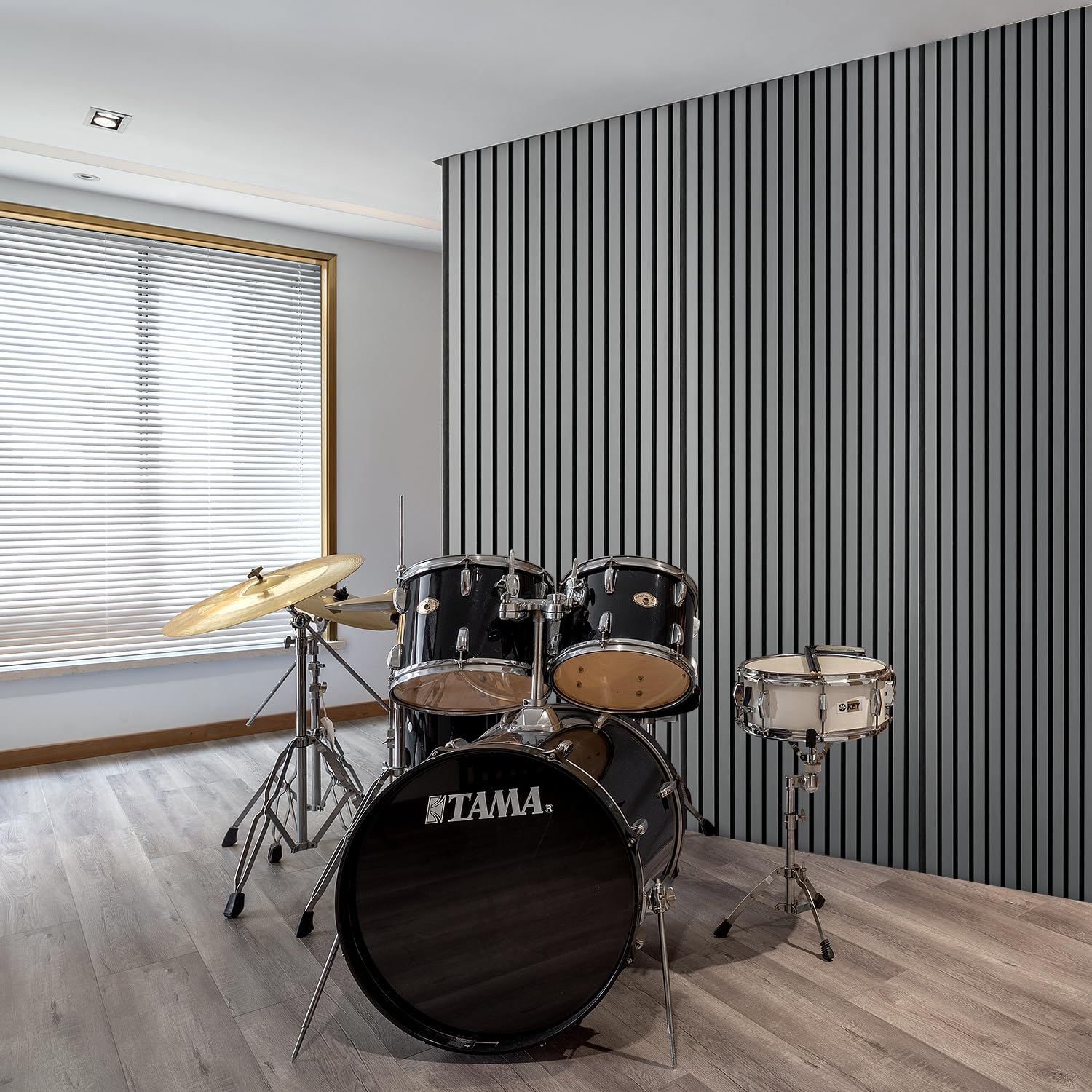 Drewniane panele akustyczne 120 x 60 cm (= 1 sztuka), panele ścienne 3D o wyglądzie drewna, dla lepszej akustyki pomieszczenia i redukcji pogłosu, panele ścienne drewniane do biura, szare