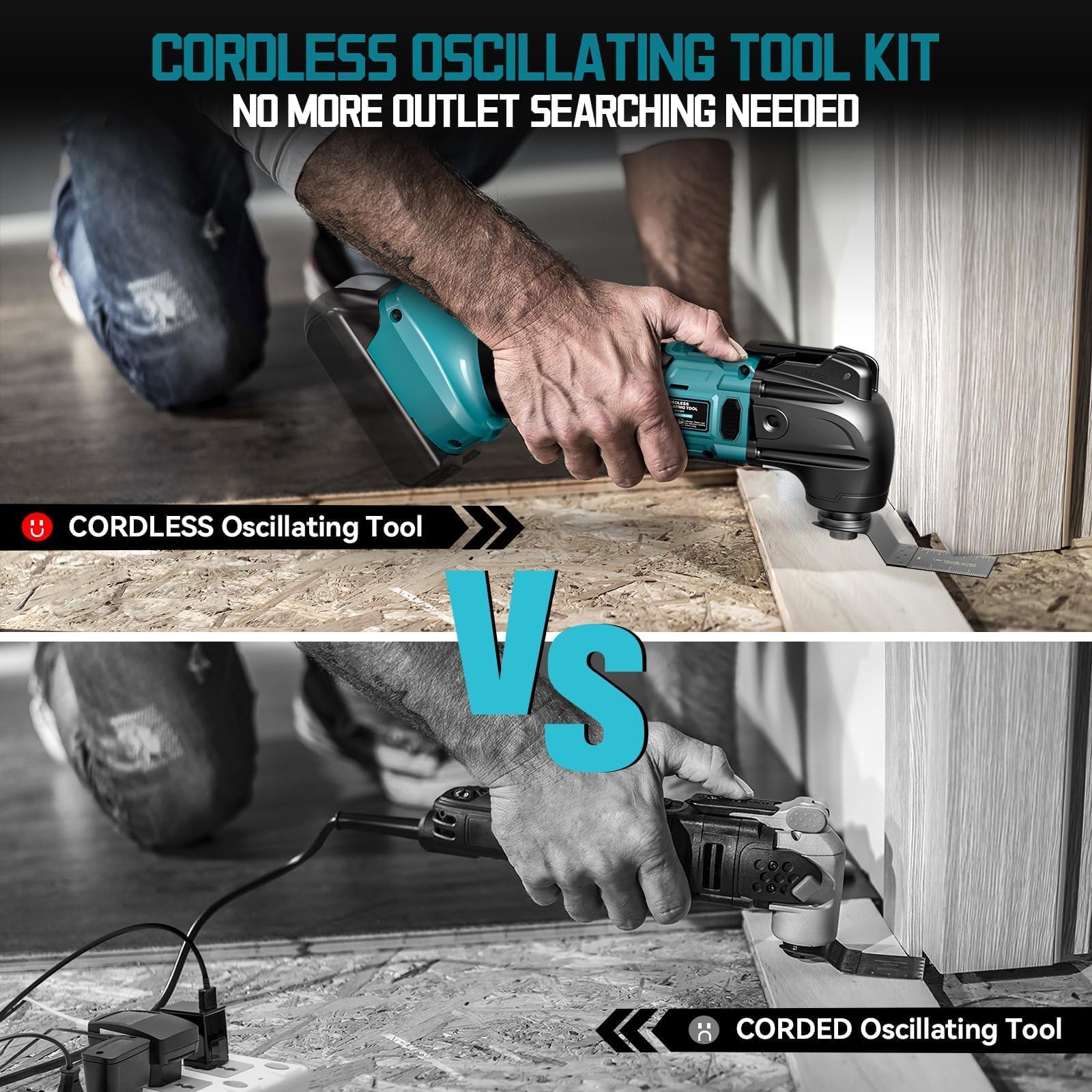 TASDISE Utensile Multifunzione Oscillante 350W, per Batteria Makita 18 V, 8500-21000RPM, 6 Velocità Regolabili, Strumento Multifunzione er Raschiatura, Taglio, Lucidatura, 21 Accessori, Senza Batteria