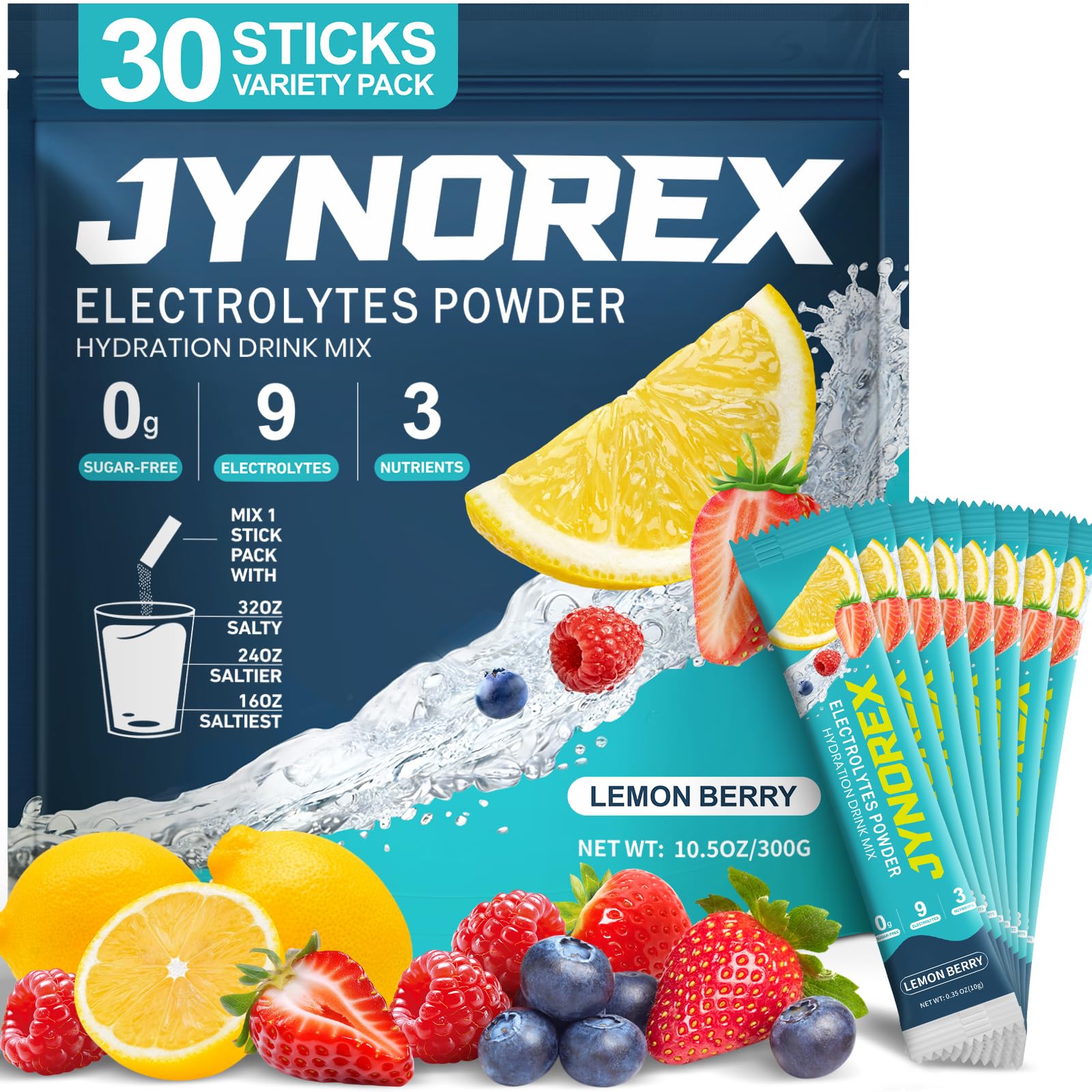 Electrolytes Powder Packets Sugar Free, 30 Sticks High Sodium Hydration Packets, Electrolyte Drink Mix with Lemon Lime Watermelon Peach Berry Kiwi Tropical Punch Lychee Cranberry, 10.5OZ — Amazon image 11