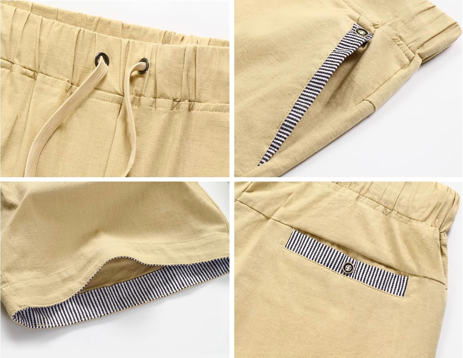 Janmid Men's Linen Casual Short Drawstring Summer Beach Shorts - Image 2