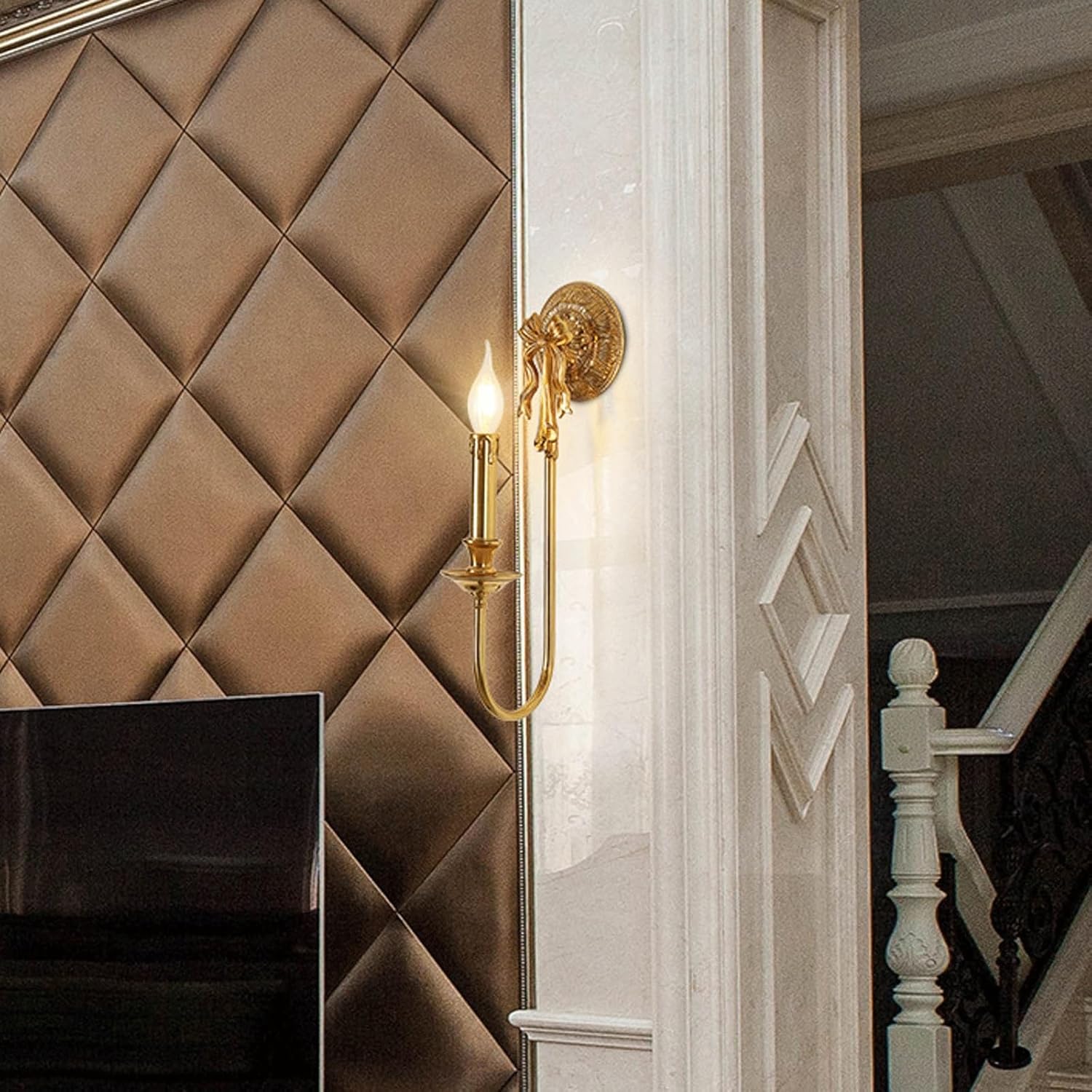 Luxury European Classic Wall Sconce Solid Brass & French Style Wall Lamp Wall Mounted Fixture for Living Room Apartment Dressing Table Kitchen Bedroom Foyer Elegant Creative Decoration