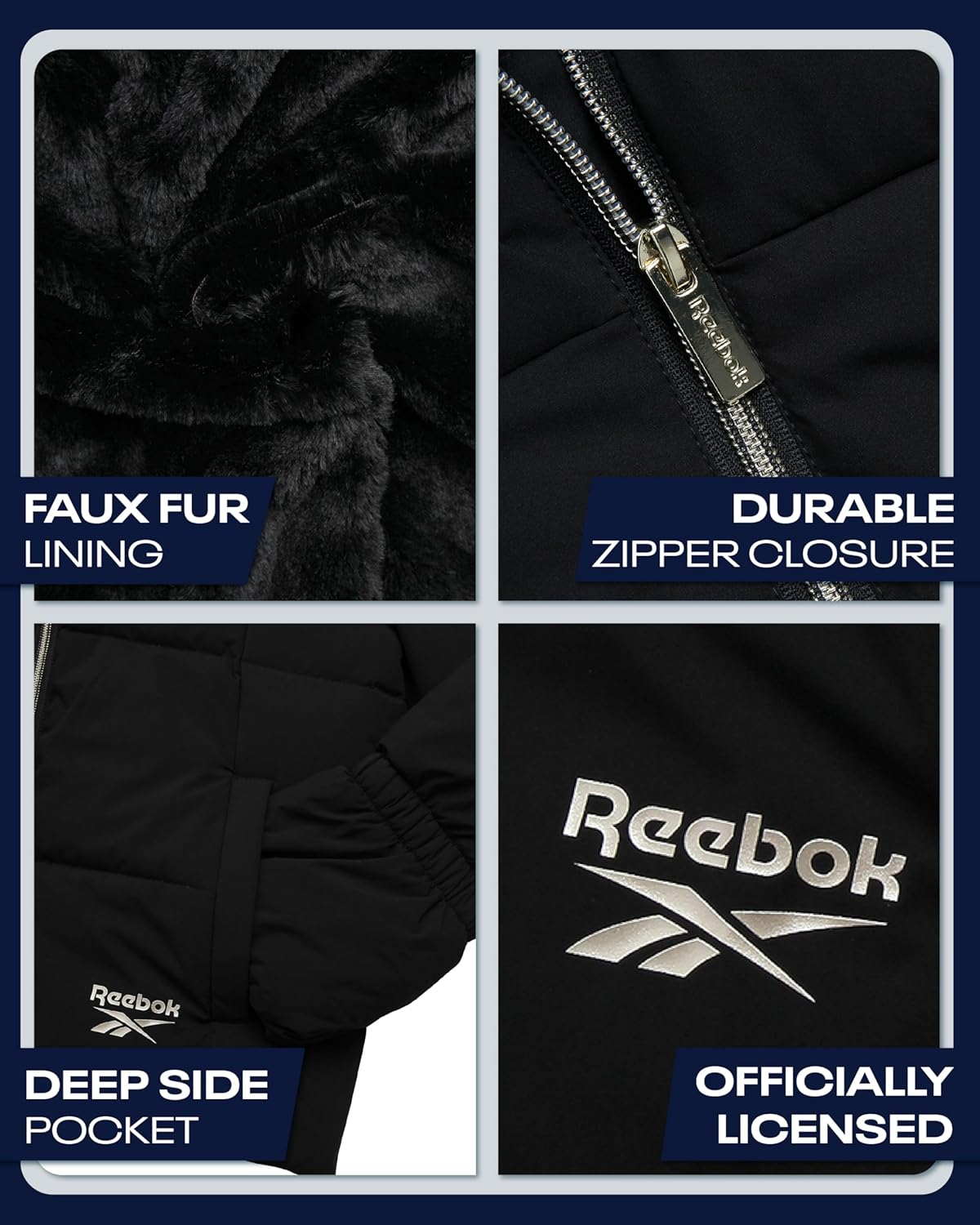 Reebok Womens Puffer Jacket - Insulated Water Resistant Quilted Parka Down Jacket Womens Winter Coats with Faux Fur Lining - Image 3