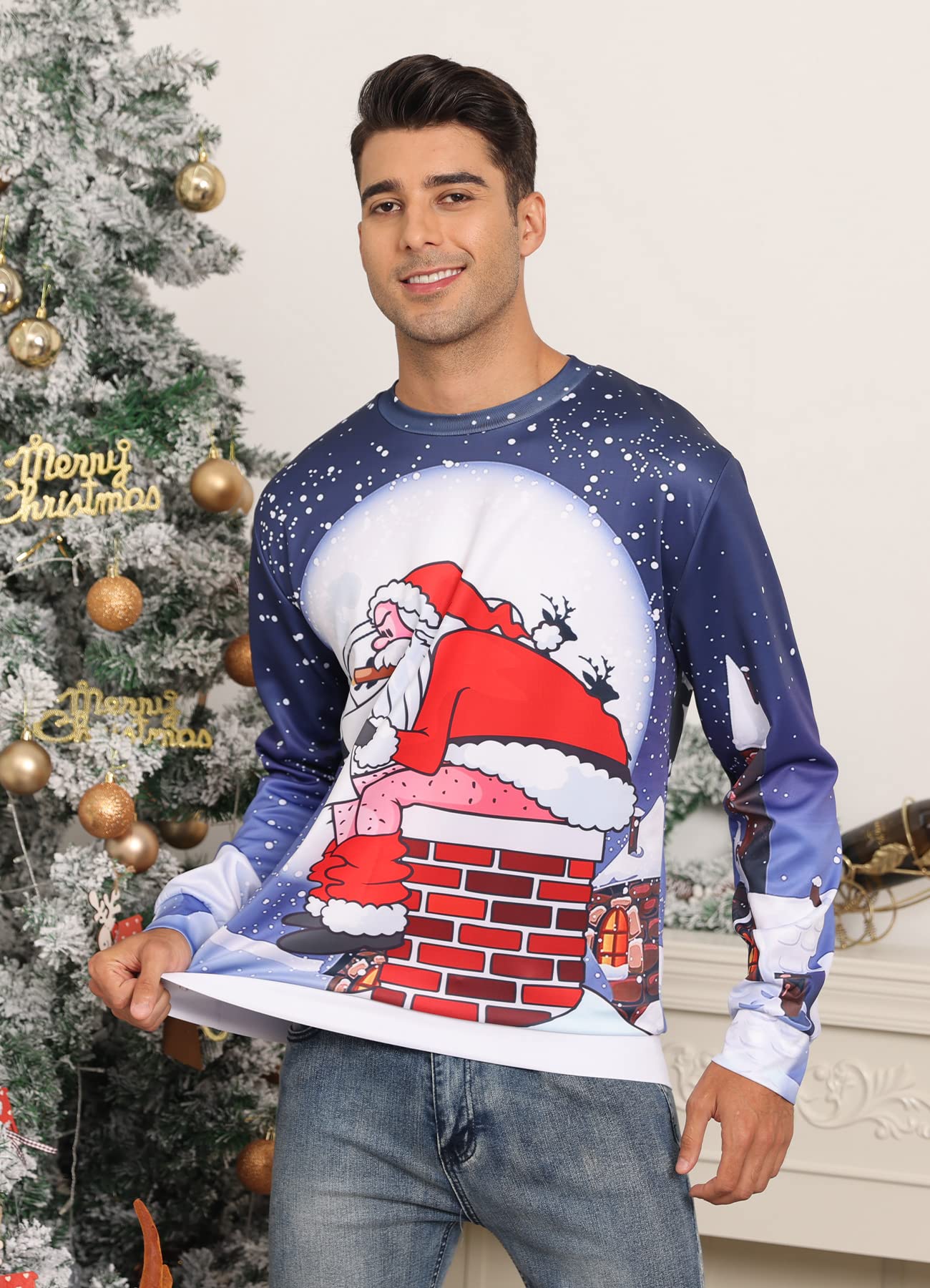 Fanient Homme Pull Moche Noël Pull Impression 3D Sweat De Noël Jumper Pull Tops À Manches Longues t-Shirt pour Femmes Hommes