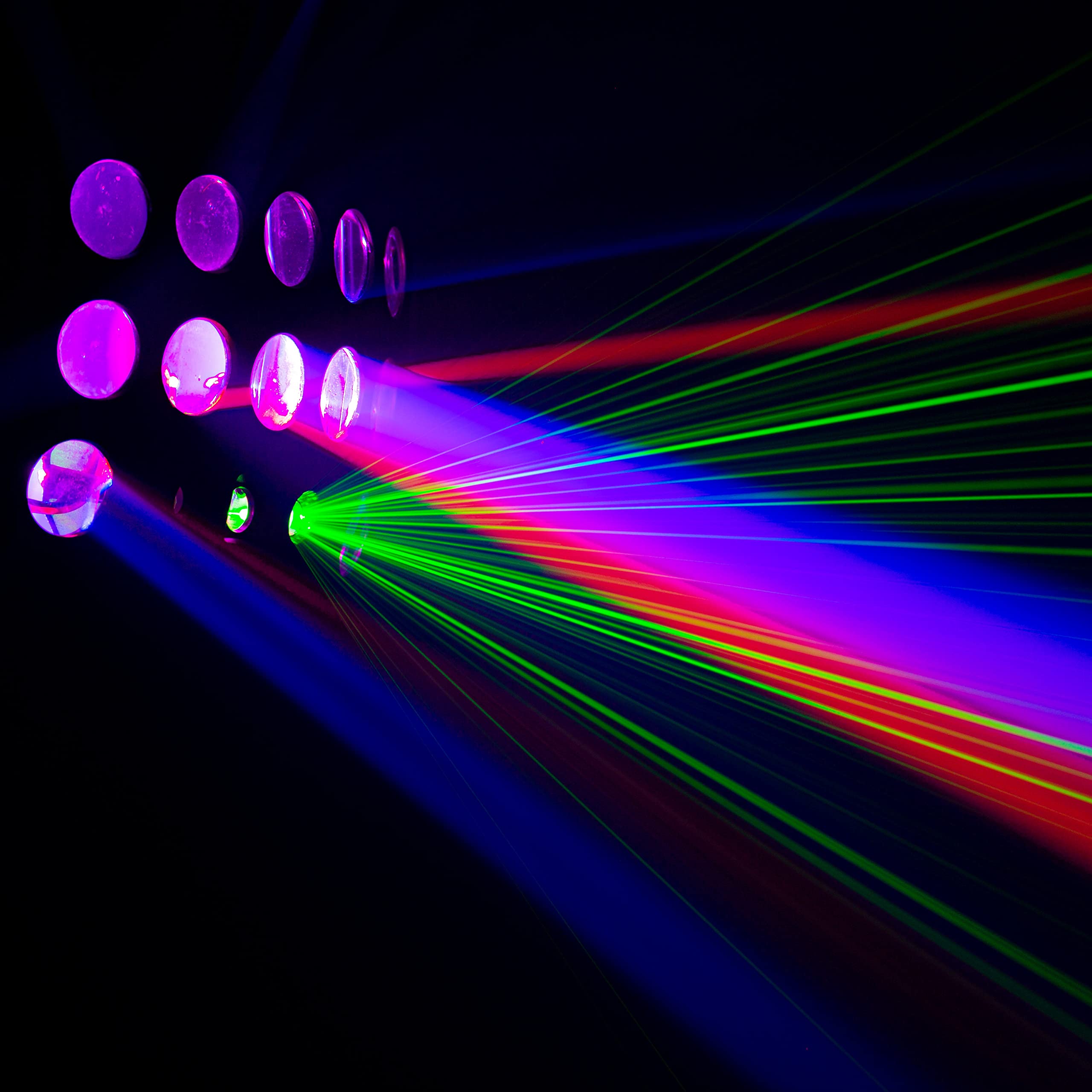 BoomToneDJ STARLIGHT-LZR Jeux de lumière DJ 4 effets Faisceaux multicolores LZR, Strob, Contrôle DMX Programmes automatiques Détection musicale Télécommande. Eclairage Disco Club Fête Soirée Mariage