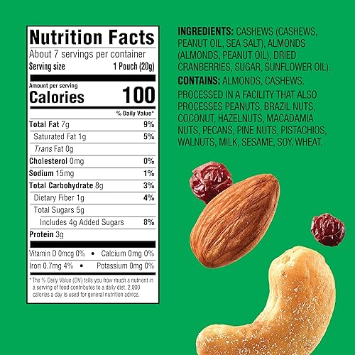 Miniatura 2 de Emerald Nueces anacardos y almendras con arándanos secos, 7 unidades (paquete de 12)  Paquetes individuales de 100 calorías de mezcla de nueces y