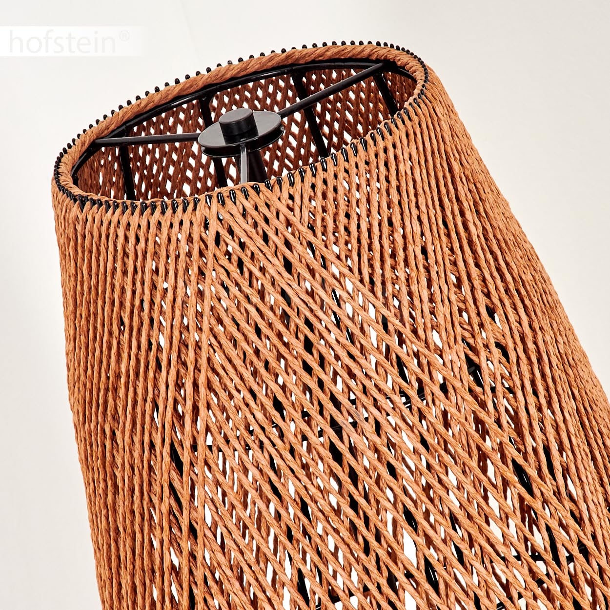 Stehleuchte Mulstrand, moderne Stehlampe aus Metall/Rattan in Schwarz/Natur, Leuchte im Boho-Design mit Schirm in Gitter-Optik, An-/Ausschalter am Kabel und Lichteffekt, 3 x E27, ohne Leuchtmittel