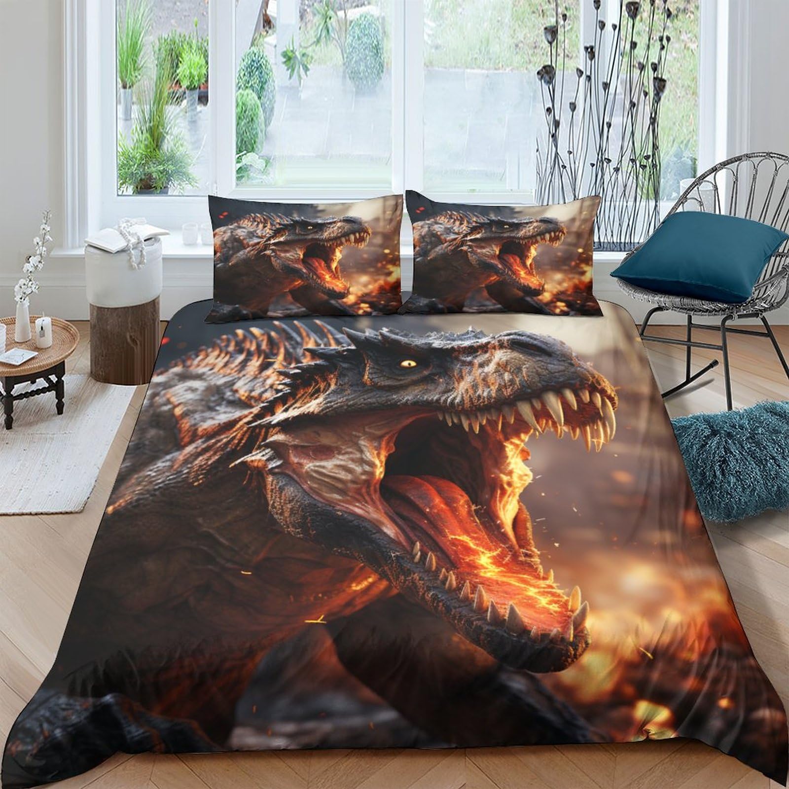 Housses de couettes dinosaure IOFEER 200x200 pour grand lit enfant douillet